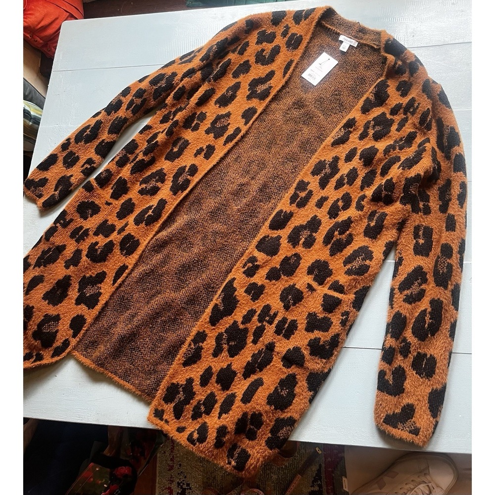 NWT Nine West Leopard Print Fuzzy Cardigan Sweater XXL Cozy Open Front